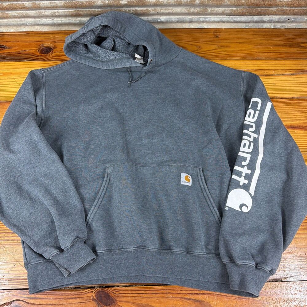 VTG Carhartt Pullover Hoodie Spell Out Men's Size XXL K465CHH Gray